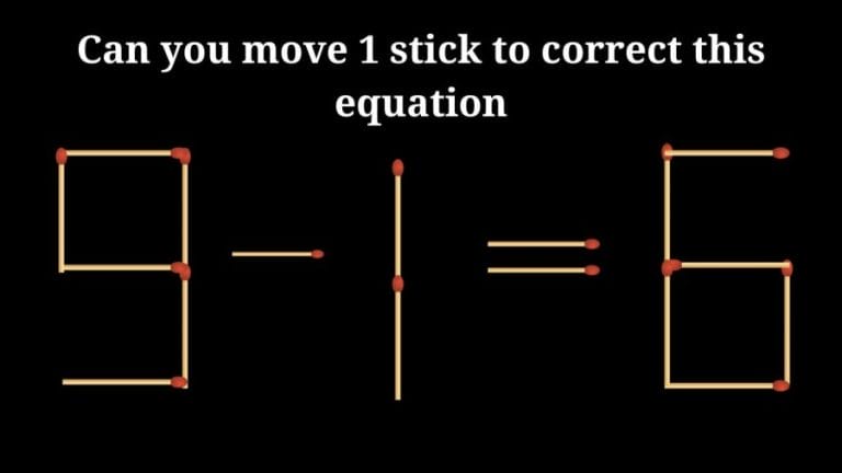 Brain Teaser: 9-1=6 Can you move 1 stick to correct this equation